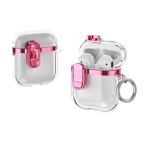 Estuche para Auriculares Inalámbricos Airpods 1/2 Galvanizado Transparente con Cierre de Seguridad (Rosa)