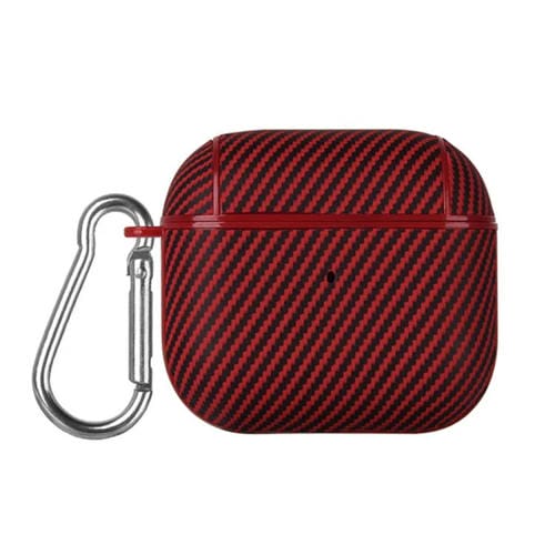 Estuche para Auriculares PU Fibra de Carbono AirPods 4 con Gancho (Rojo)