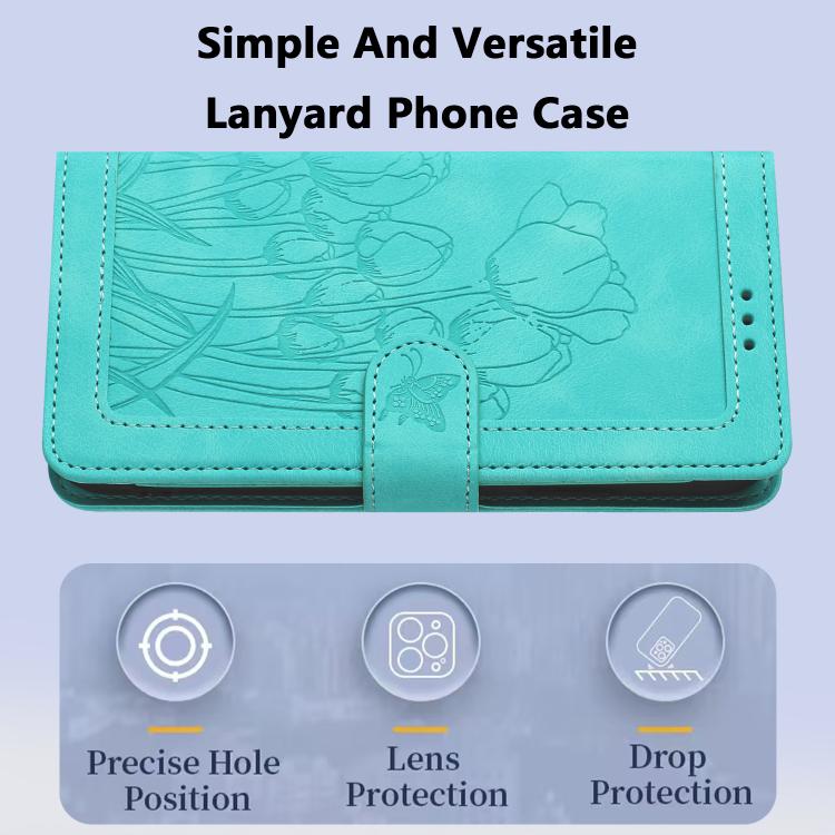 Funda de Cuero con Relieve de Tulipanes para Sharp Aquos Sense9 con Cordón (Verde)