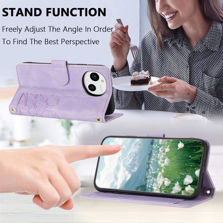 Funda de Cuero con Relieve de Tulipanes para Sharp Aquos Sense9 con Cordón (Morado)