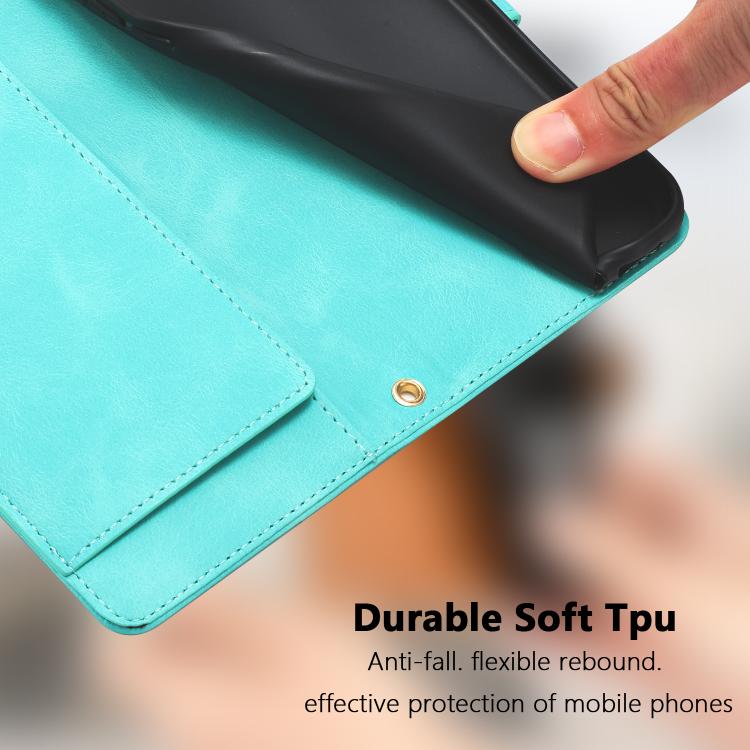Funda de Cuero con Relieve Tulipanes para Teléfono Fujitsu Arrows F-52B con Cordón (Verde)