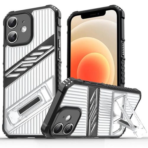 Funda híbrida TPU para iPhone 12 con soporte PC (Negro Transparente)