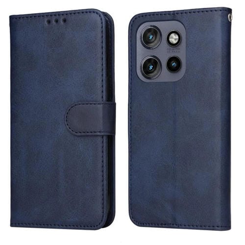 Funda de Piel con Tapa y Textura Clásica Becerro para Motorola Edge 50 Neo/Thinkphone 25 (Azul)