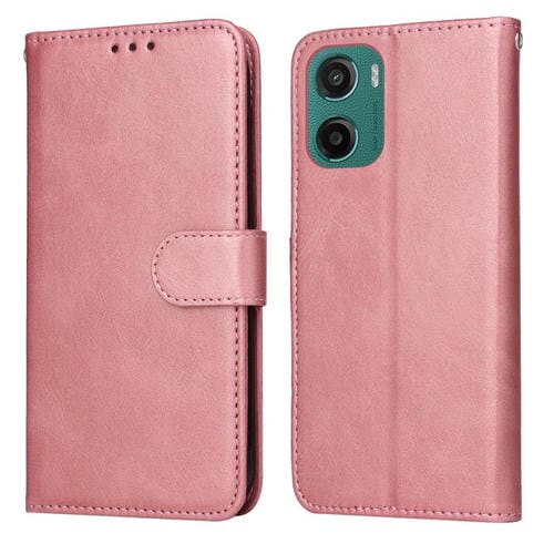 Funda de Piel con Tapa para Motorola Moto G05/E15 con Textura Clásica de Becerro (Oro Rosa)