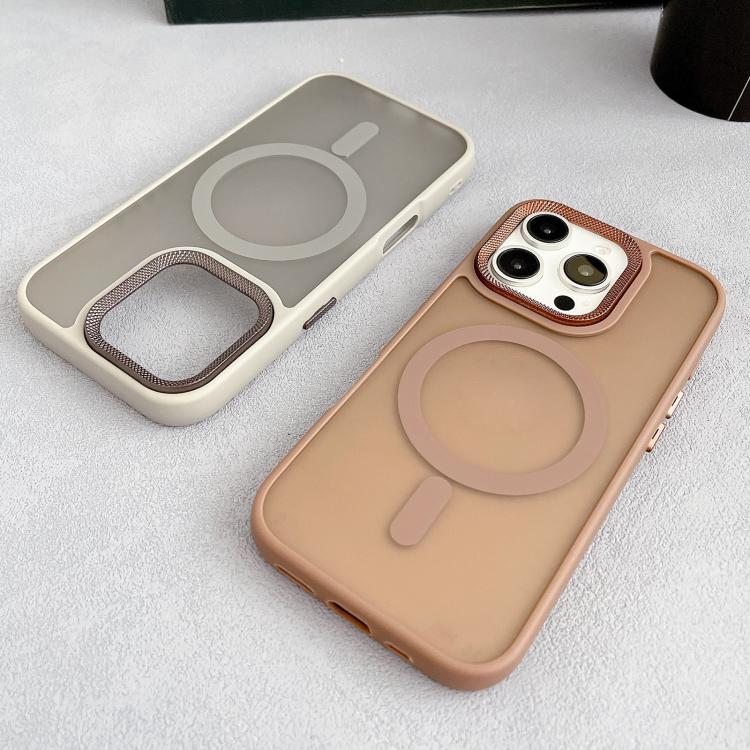 Estuche Híbrido TPU y PC con Marco Lente Diamante Magsafe para iPhone 14 Pro (Dorado del Desierto)
