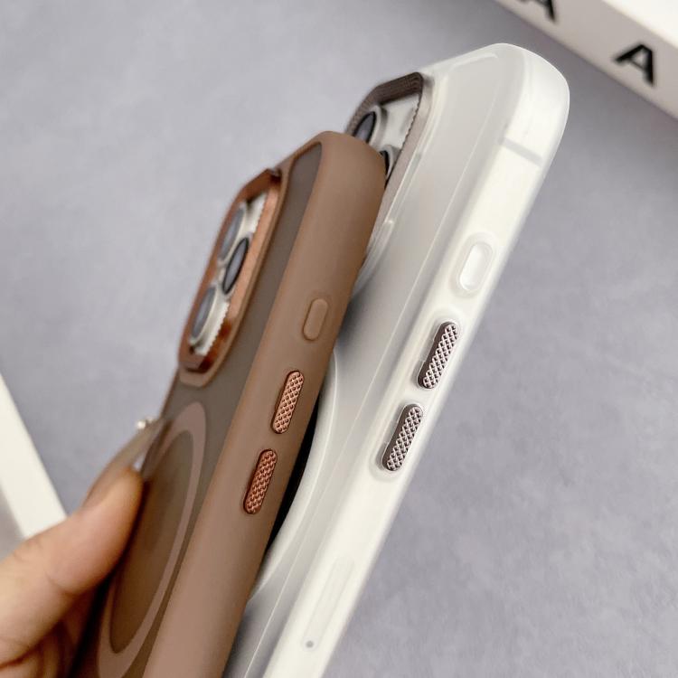 Estuche Híbrido TPU y PC con Marco Lente Diamante Magsafe para iPhone 14 Pro (Dorado del Desierto)