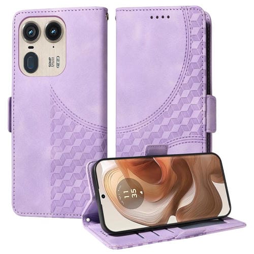 Funda de Cuero con Rombos y Estrellas para Motorola Edge 50 Ultra/X50 Ultra (Morado)
