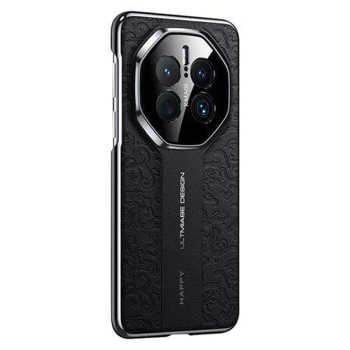 Funda de Cuero Huawei Mate 50 Pro con Diseño de Dragón En la Nube (Negra)