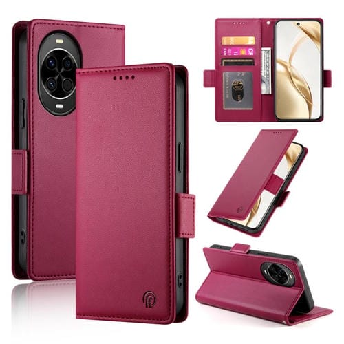 Funda magnética de cuero esmerilado con hebilla lateral para Huawei Nova 14 (rojo vino)