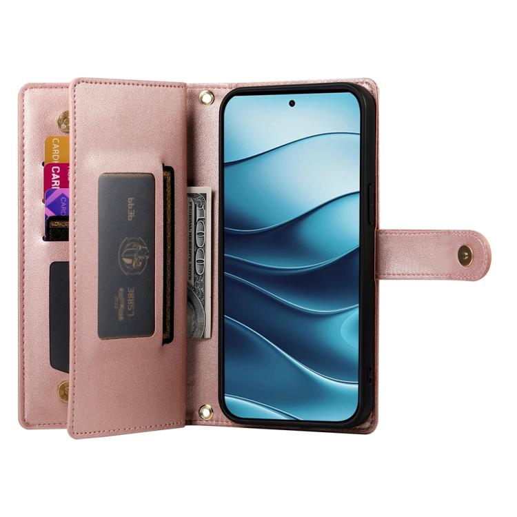 Funda de Cuero Huawei Nova 13 Pro con 9 Ranuras para Tarjetas y Cremallera (Rosa)