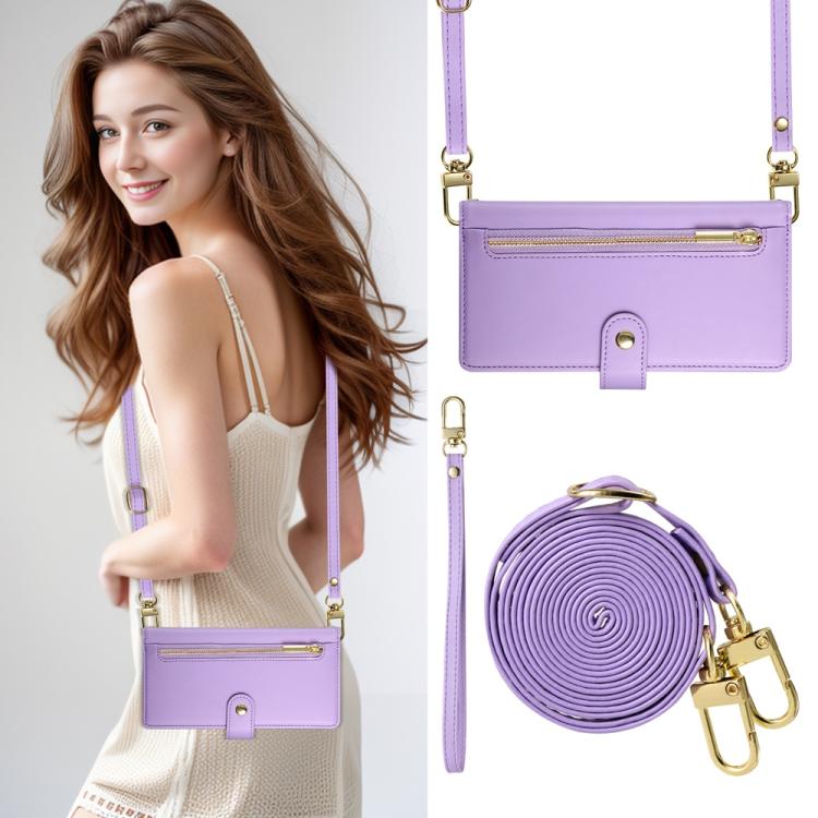 Funda de Cuero para Huawei Nova 13 Pro con 9 Ranuras para Tarjetas y Cremallera (Morado)