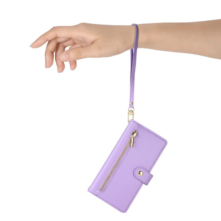 Funda de cuero con nueve ranuras para tarjetas y cremallera para Huawei nova 14 Ultra (morado)