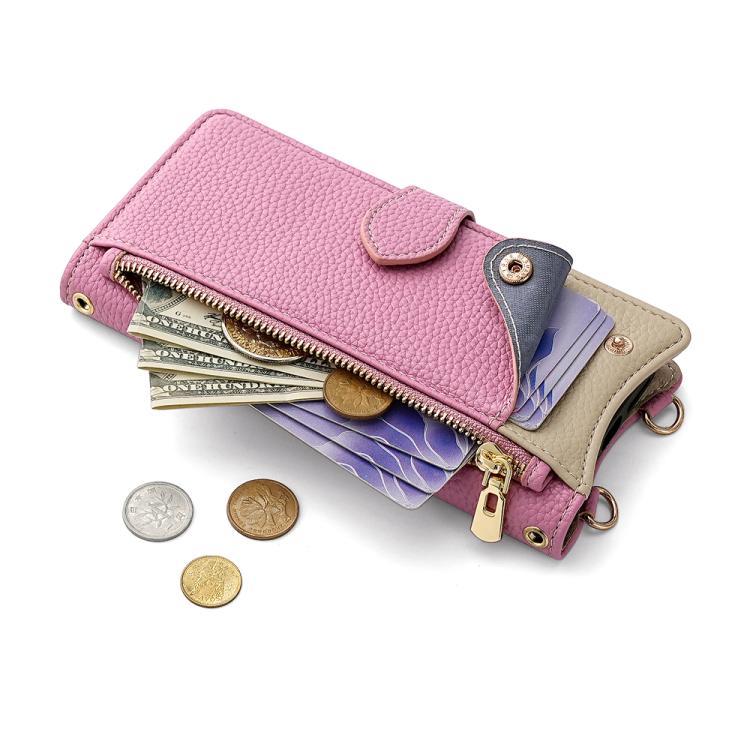 Funda de Piel de Lichi con Diseño de Cola de Pez y Cadena Cruzada para iPhone 14 Pro (Rosa)