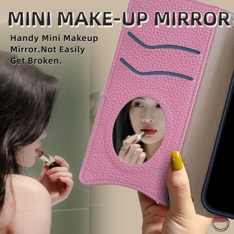 Funda de Piel de Lichi con Diseño de Cola de Pez y Cadena Cruzada para iPhone 14 Pro (Rosa)