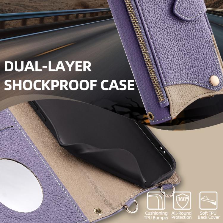 Funda de Cuero de Lichi con Cola de Pez y Cadena Cruzada para Huawei Nova 12I / Enjoy 70 Pro (Morado)