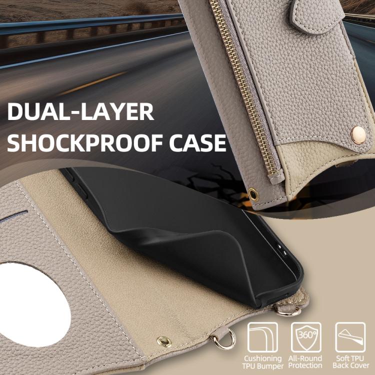 Funda de Cuero de Lichi con Diseño de Cola de Pez y Cadena Cruzada para OnePlus Ace 5 / Ace 5 Pro (Gris)