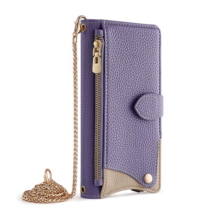 Funda de Cuero de Lichi con Diseño de Cola de Pez y Cadena Cruzada para OnePlus Ace 5 y Ace 5 Pro (Morado)