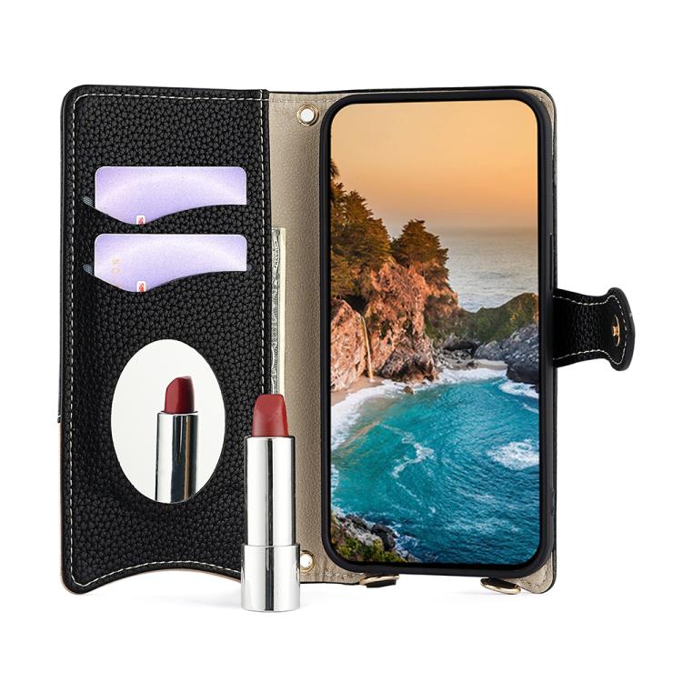 Funda de cuero lichi con cadena cruzada y cola de pez para Redmi A5 4G (171,7 mm) (negro)