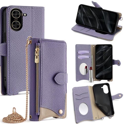 Funda de cuero de lichi con diseño de cola de pez y cadena cruzada para Redmi A5 4G (171,7 mm) (morado)