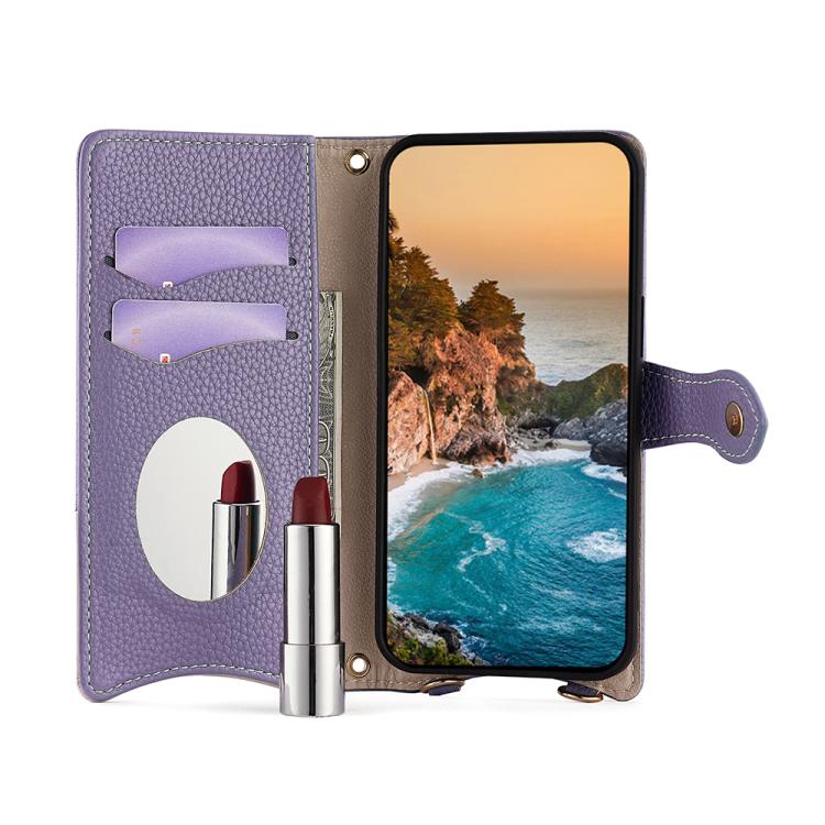 Funda de cuero de lichi con diseño de cola de pez y cadena cruzada para Redmi A5 4G (171,7 mm) (morado)