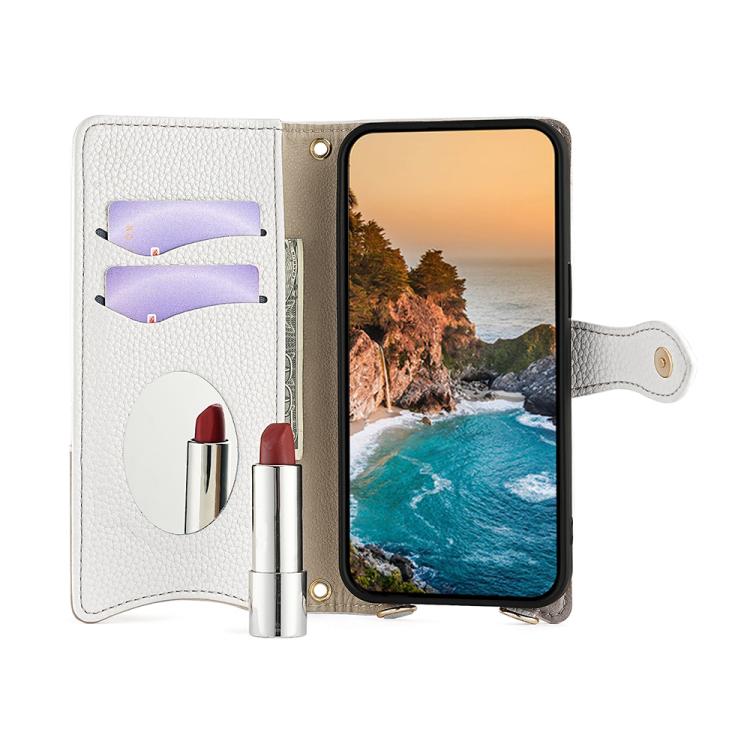 Funda de cuero lichi con cadena cruzada y cola de pez para Redmi A5 4G (171,7 mm) (blanco)