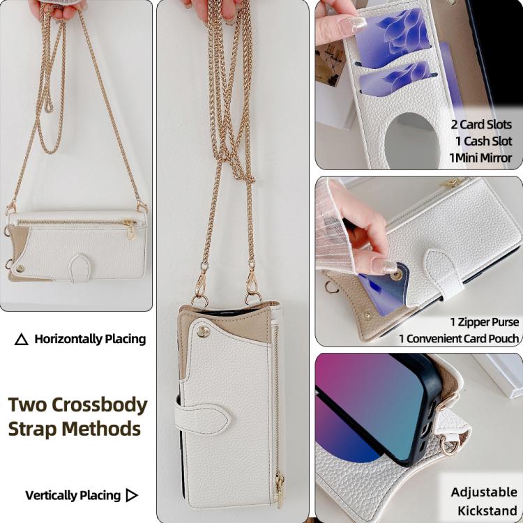 Funda de cuero lichi con cadena cruzada y cola de pez para Redmi A5 4G (171,7 mm) (blanco)