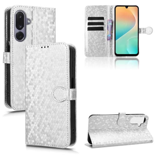 Funda de cuero con textura de lunares y panal para Samsung Galaxy M36 5G (plateada)