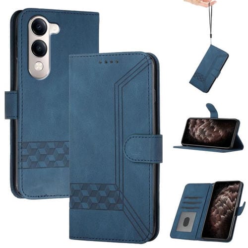 Funda de Cuero con Tapa Cúbica para Vivo Y29S 5G / Y04 4G (Azul)