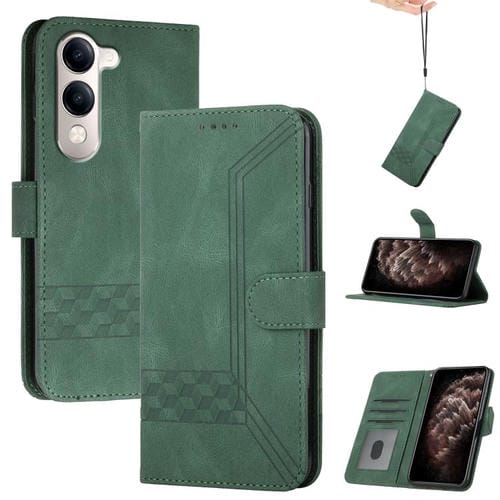 Funda de Cuero con Tapa Cúbica para Vivo Y29S 5G / Y04 4G (Verde)