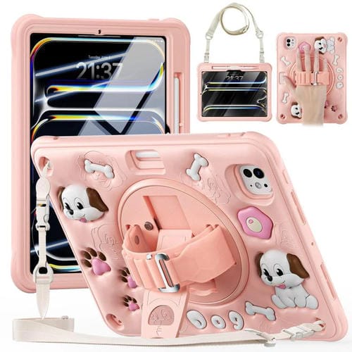 Funda Híbrida de Silicona para iPad Pro 11 (2024) con Soporte Giratorio (Rosa)