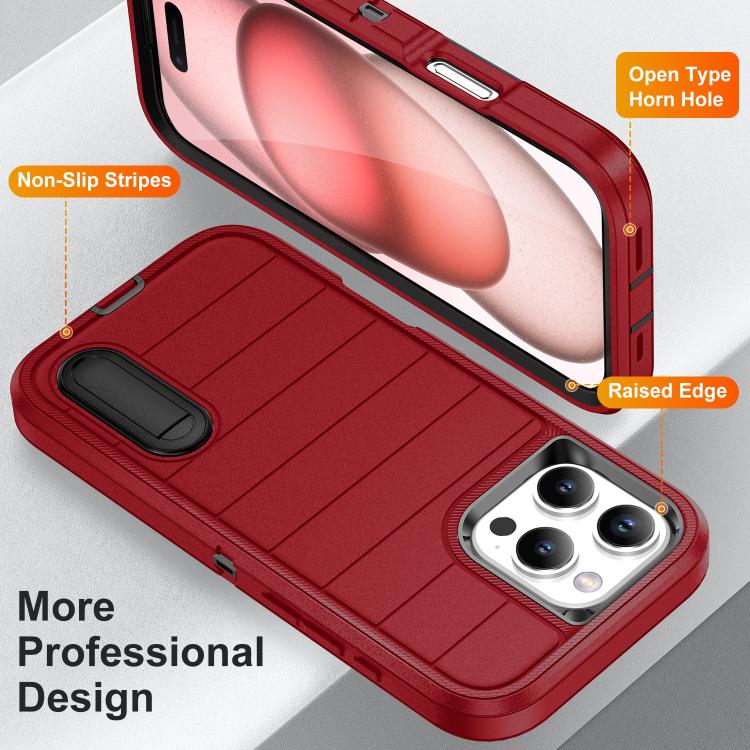 Funda de Silicona y PC Defender Gen2 para iPhone 16 Pro con Soporte (Rojo y Negro)