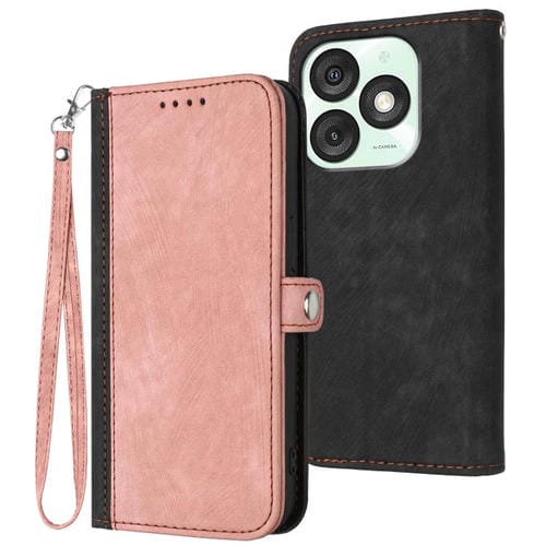 Funda de Cuero para Itel A50 con Correa de Mano y Hebilla Lateral Doble Plegable (Rosa)