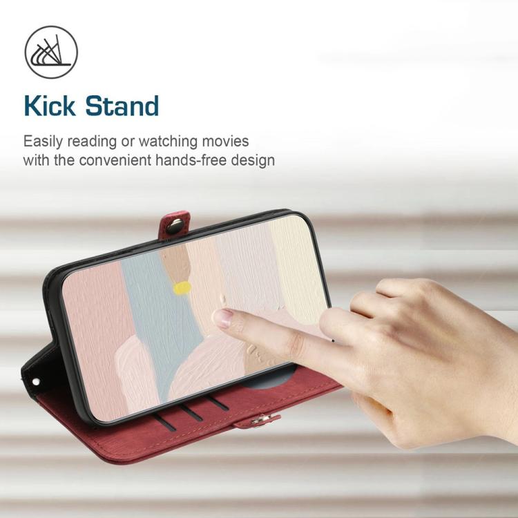 Funda de Cuero para Teléfono Itel A80 con Correa de Mano y Hebilla Lateral Doble Plegable (Rojo)