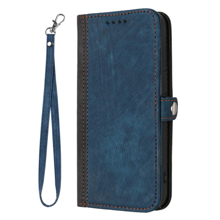 Funda de Cuero para Itel S25 Ultra con Correa de Mano y Hebilla Lateral Doble Plegable (Azul Real)