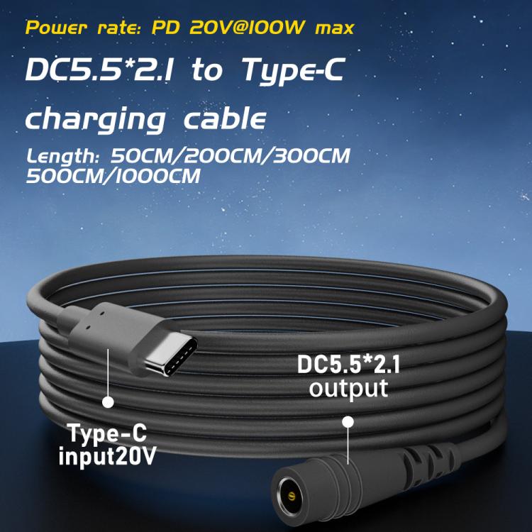 Adaptador de Carga Tipo C a CC 5,5 x 2,1 mm 100 W para Computadora, Longitud 3 m
