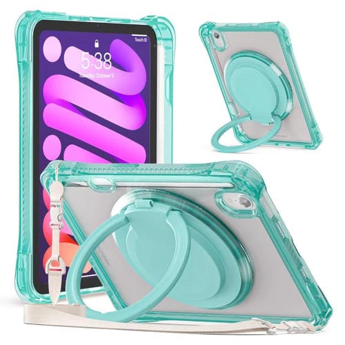 Funda híbrida TPU para iPad Mini 2024/Mini 6 con asa de anillo giratorio (Verde Claro)