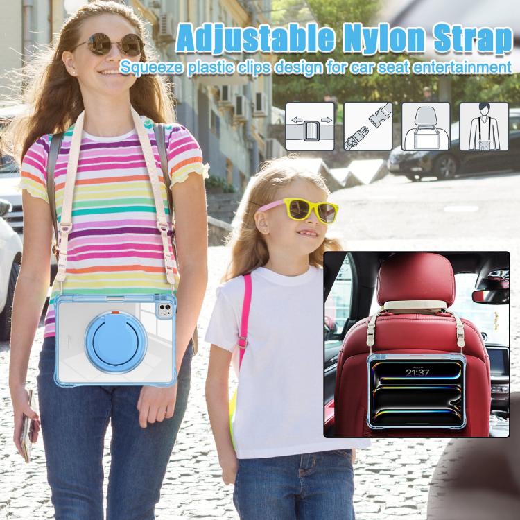 Funda Híbrida de TPU para iPad Pro 11 (2024) con Asa Giratoria y Anillo (Azul Claro)