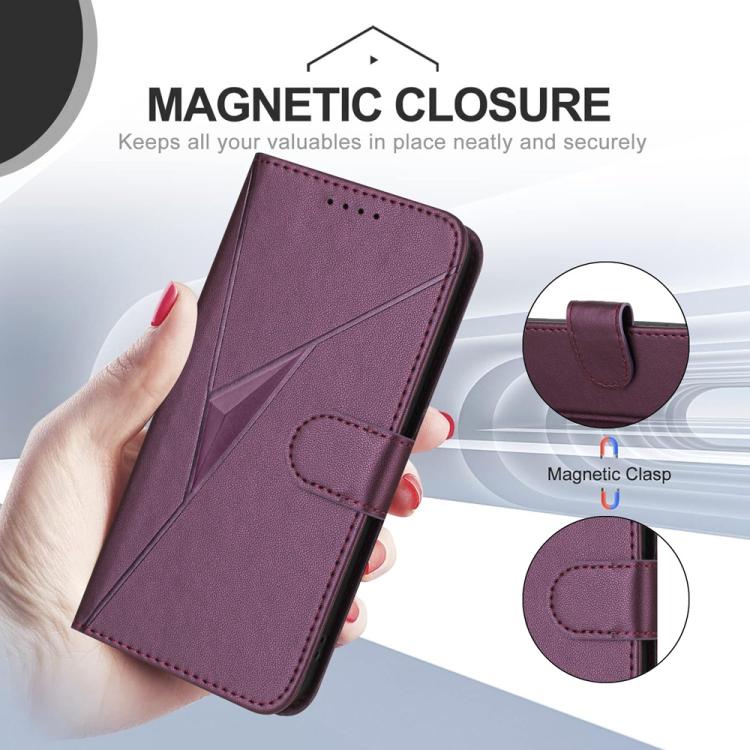 Funda de Cuero para Teléfono Itel A80 con Cierre de Hebilla y Diseño Triangular (Morado Oscuro)