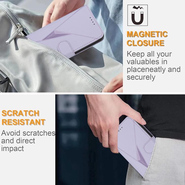 Funda de Cuero Itel S25 con Cierre de Hebilla y Diseño Triangular (Morado Claro)