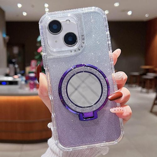 Funda para Teléfono Magsafe con Soporte Espejo y Purpurina para iPhone 15 Plus (Morado)