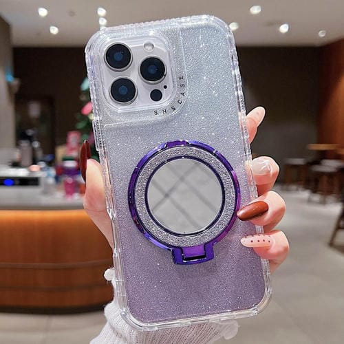 Funda para Teléfono Magsafe iPhone 14 Pro Max Soporte Espejo Purpurina (Morado)