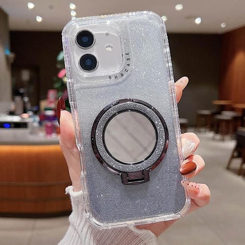 Funda para Teléfono Magsafe iPhone 12 Soporte Espejo Purpurina (Negra)