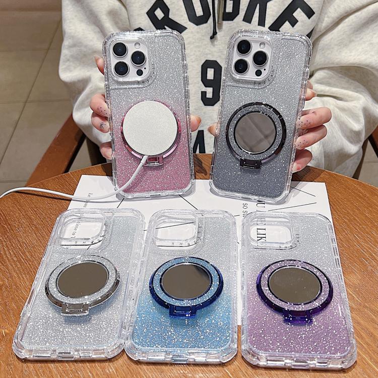 Funda para Teléfono Magsafe iPhone 12 Soporte Espejo Purpurina (Morado)