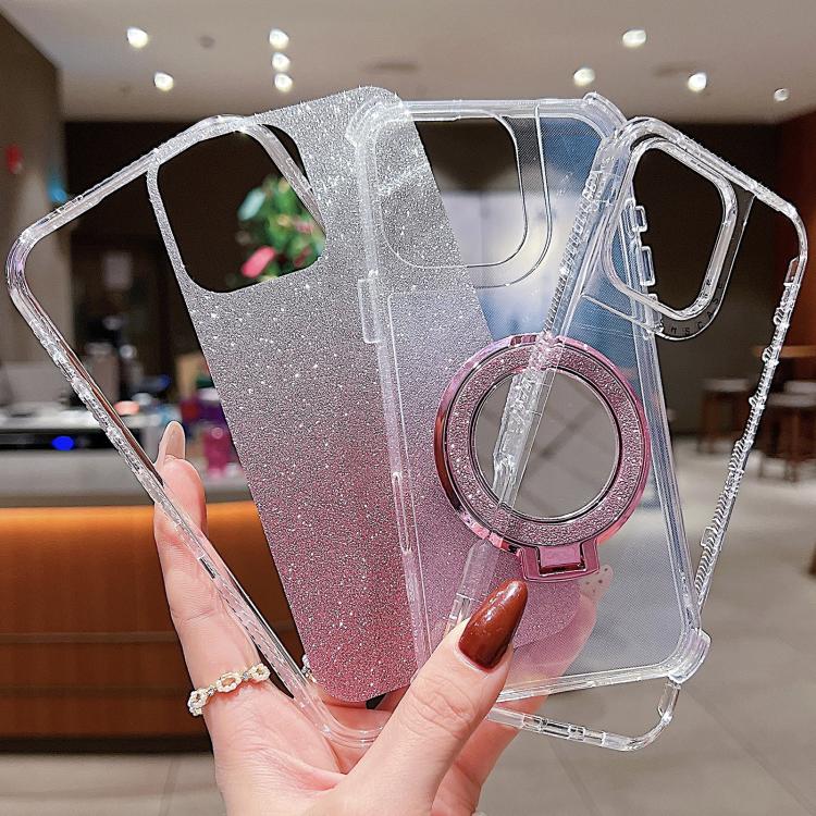 Funda para Teléfono Magsafe iPhone 14 Pro Max Soporte Espejo Purpurina (Negra)