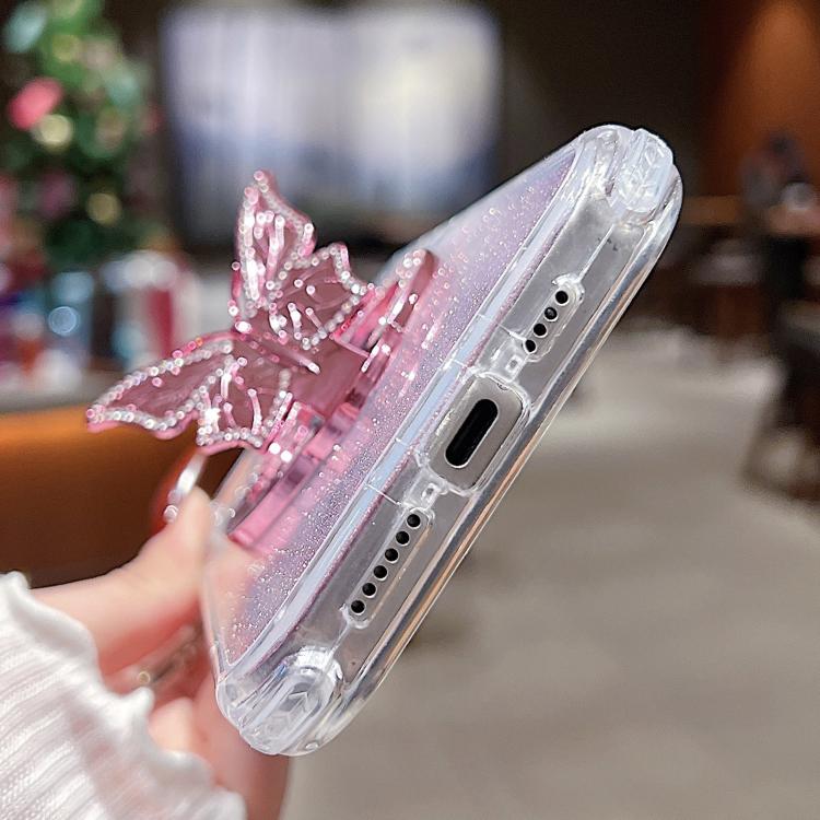 Funda para Teléfono iPhone 14 Pro Soporte Mariposa Espejo Purpurina Magsafe (Negra)