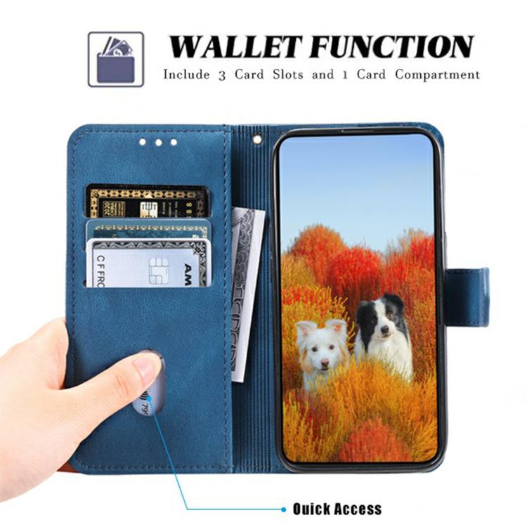 Funda de Cuero Ttudrch para iPhone 16E con Empalme de Líneas en Relieve (Azul)