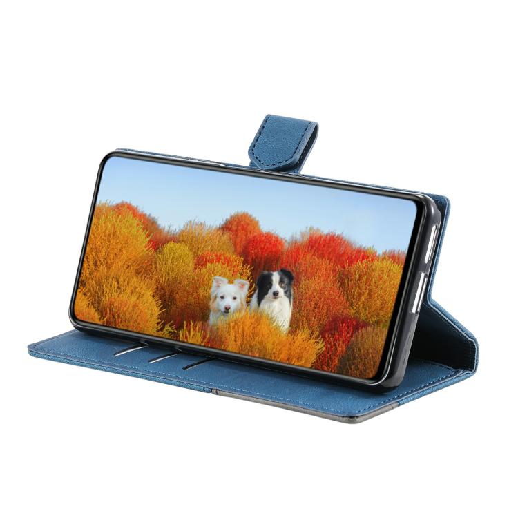 Funda de Cuero Ttudrch para iPhone 16E con Empalme de Líneas en Relieve (Azul)