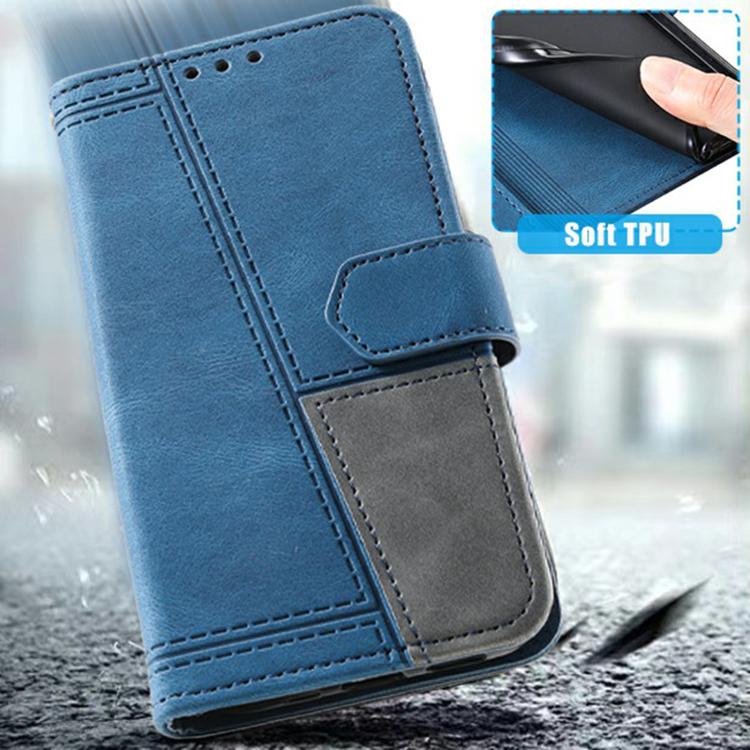 Funda de Cuero Ttudrch para iPhone 16E con Empalme de Líneas en Relieve (Azul)