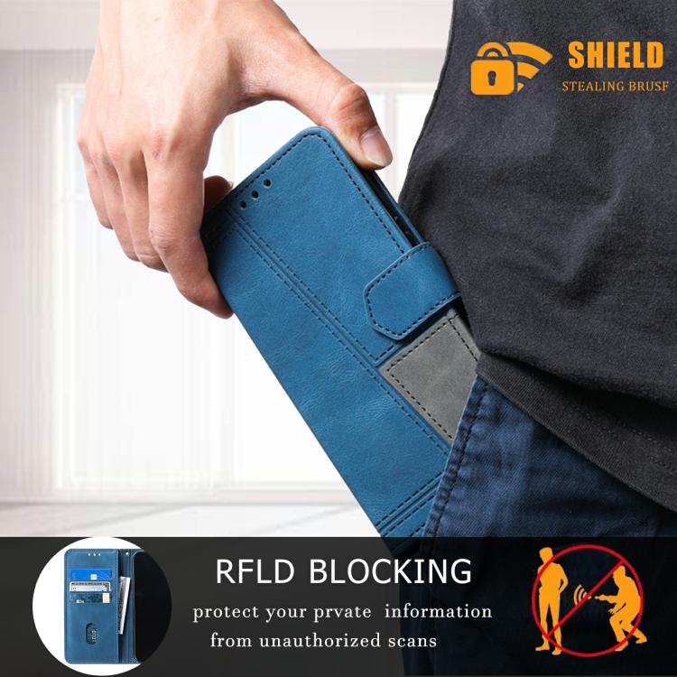 Funda de Cuero Ttudrch para iPhone 16E con Empalme de Líneas en Relieve (Azul)