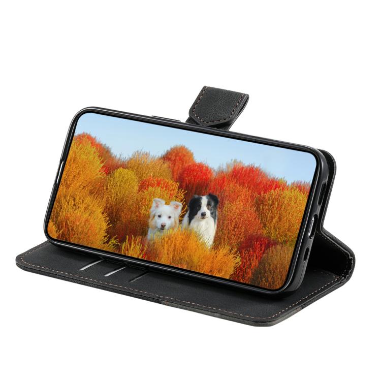 Funda de Cuero Ttudrch para iPhone 16E con Empalme de Líneas en Relieve (Negra)
